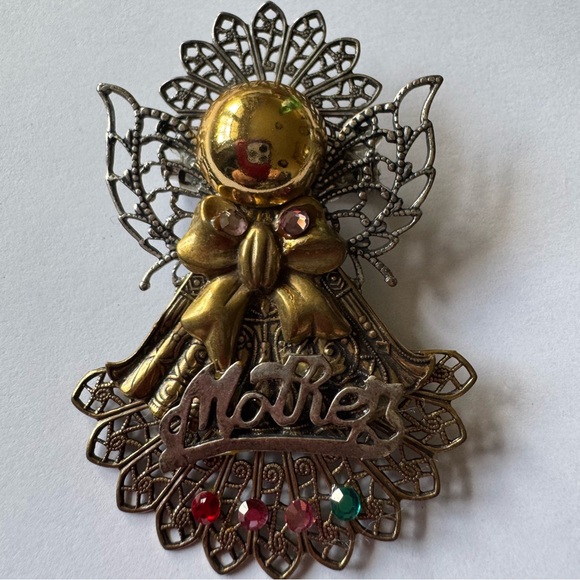 Gold and Silver Angel Brooch with birthstones - Picture 1 of 3